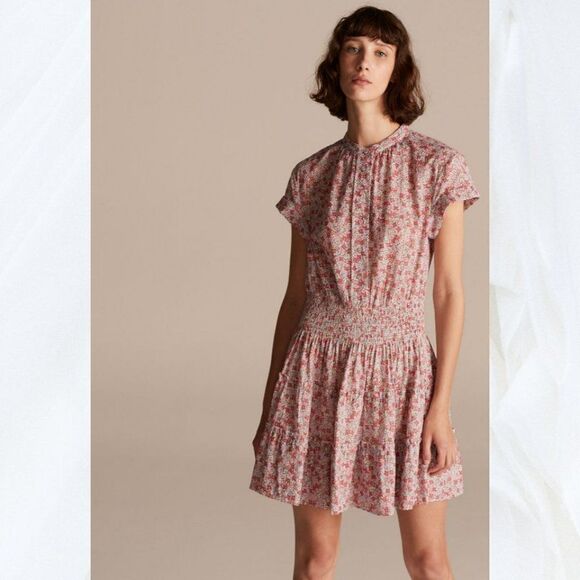 Rebecca Taylor Short Sleeve Eva Smocked Floral Mini Dress - Picture 1 of 14